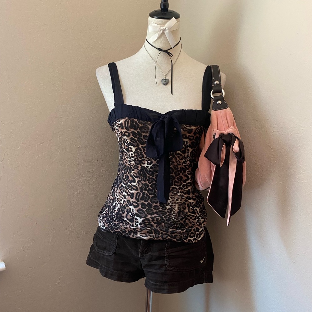bebe Leopard Print Tank Top with Black Straps